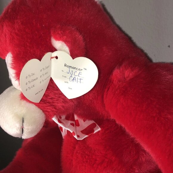 TY Classic Buddy Red Plush Monkey ROMANCER Heart Bow Tie Valentine's Day 16" - Picture 4 of 4
